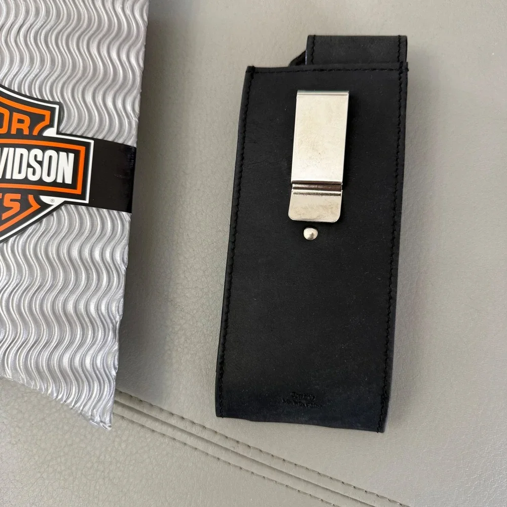 Harley-Davidson Black Leather Travelmate Phone Holder Belt‎ Clip Case 97640-02V